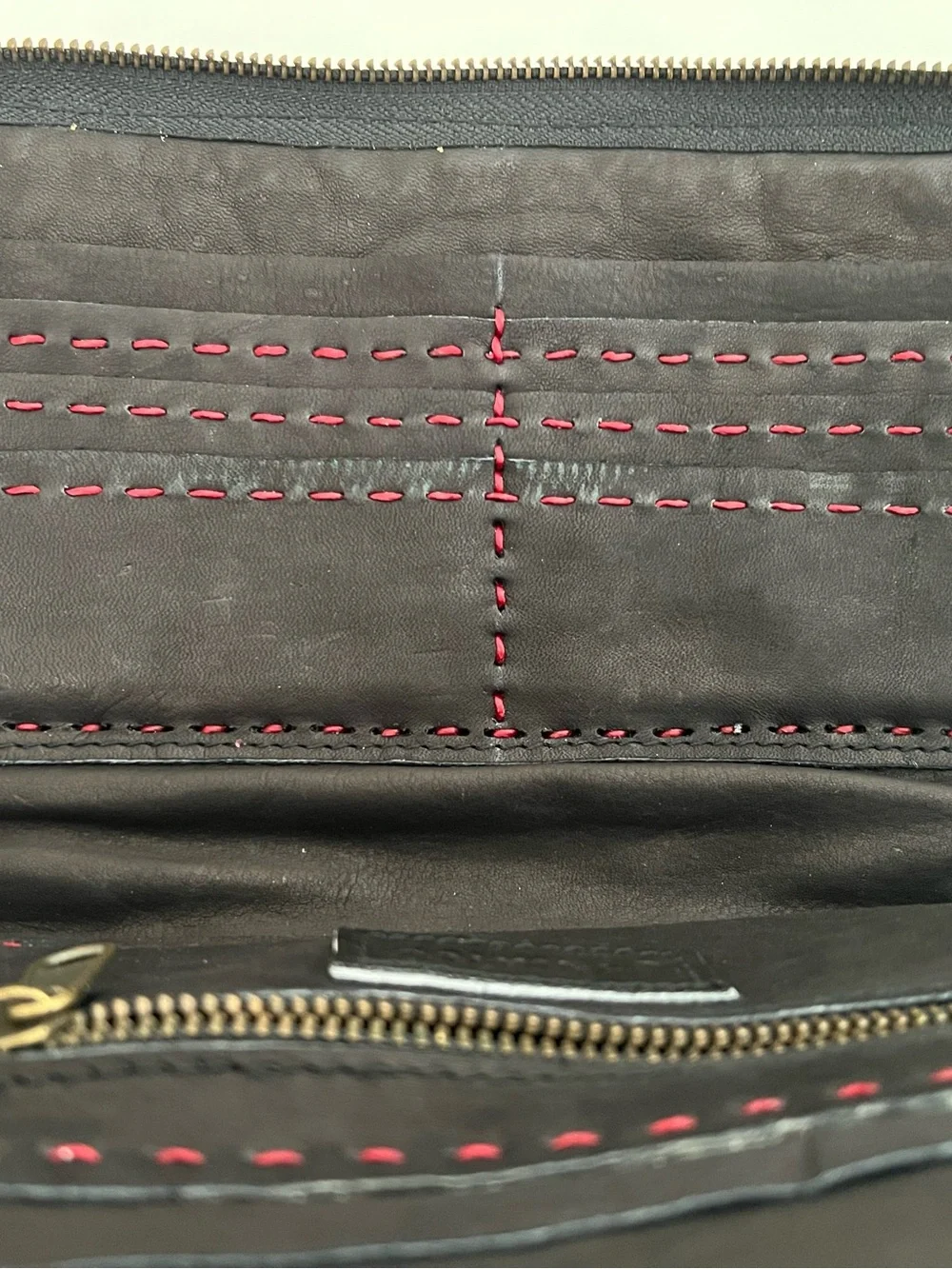 PRANEE Black Leather Wristlet with Multicolor Embroidered Panel